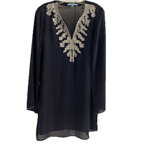 Antonio Melani Beaded Sheer Cover Up Navy Blue White Medium